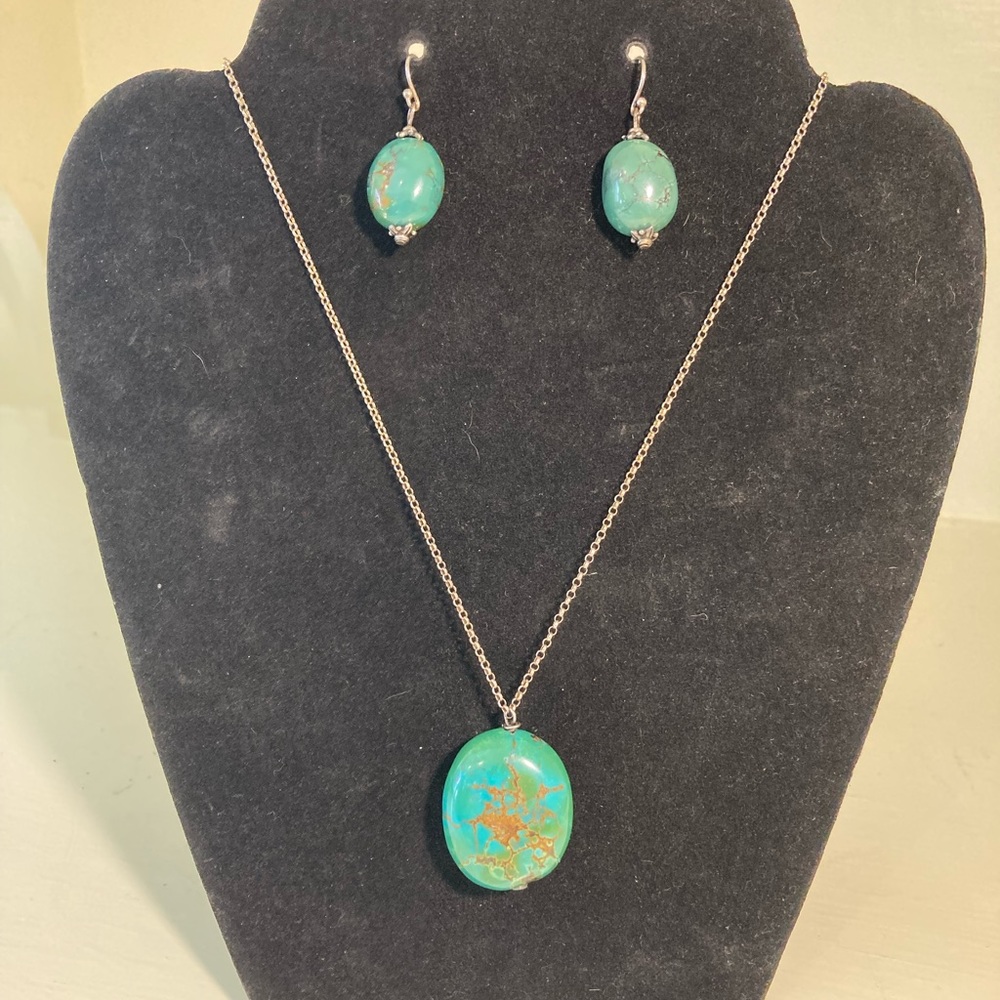 Vintage 925 Turquoise Nugget Necklace & Earrings Set